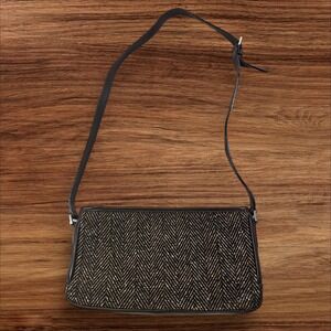 Vintage Talbots Herringbone Baguette Bag Shoulder Bag Leather Trim Made in Italy